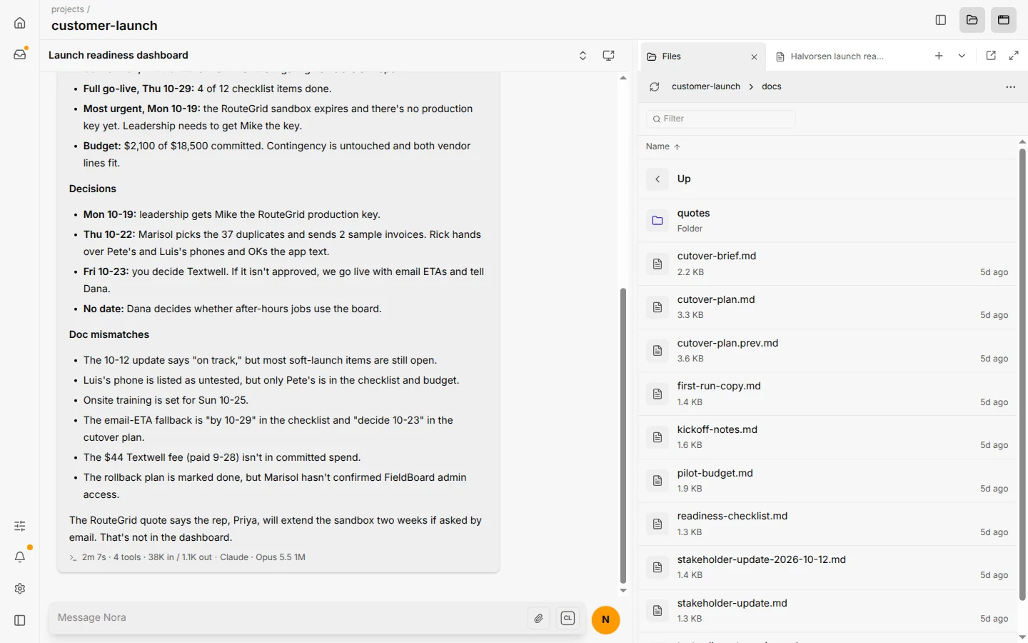 Lowkey with a chat on the left and the project's files open in the focus pane